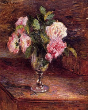  ROSAS Pintura - rosas en un vaso 1877 Camille Pissarro